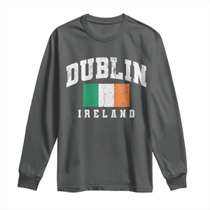 Dublin Ireland Flag Irish Retro Throwback Sports Design Long Sleeve Shirt TS11 Dark Heather Print Your Wear