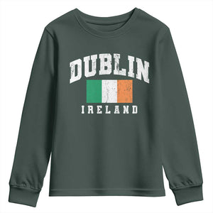 Dublin Ireland Flag Irish Retro Throwback Sports Design Youth Sweatshirt TS11 Dark Forest Green Print Your Wear