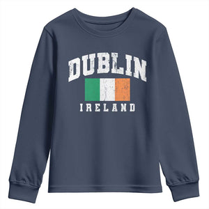 Dublin Ireland Flag Irish Retro Throwback Sports Design Youth Sweatshirt TS11 Navy Print Your Wear