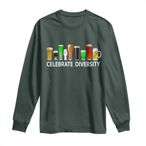 Celebrate Diversity St Patricks Day Beer Drinking Long Sleeve Shirt TS11 Dark Forest Green Print Your Wear