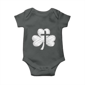 St Patricks Day Christian Religious Shamrock Cross Baby Onesie TS11 Dark Heather Print Your Wear