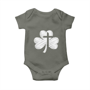 St Patricks Day Christian Religious Shamrock Cross Baby Onesie TS11 Military Green Print Your Wear