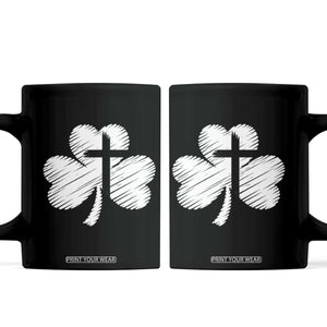 St Patricks Day Christian Religious Shamrock Cross Coffee Mug TS11 Black Print Your Wear