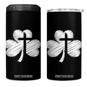 St Patricks Day Christian Religious Shamrock Cross 4 in 1 Can Cooler Tumbler TS11 One Size: 16 oz Black Print Your Wear