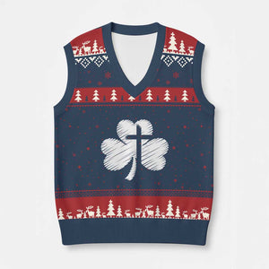 St Patricks Day Christian Religious Shamrock Cross V-Neck Knit Sweater Vest TS11 Navy Red Print Your Wear