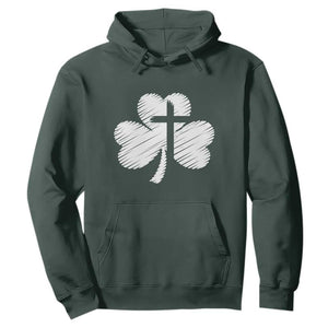 St Patricks Day Christian Religious Shamrock Cross Hoodie TS11 Dark Forest Green Print Your Wear
