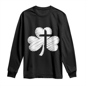 St Patricks Day Christian Religious Shamrock Cross Long Sleeve Shirt TS11 Black Print Your Wear