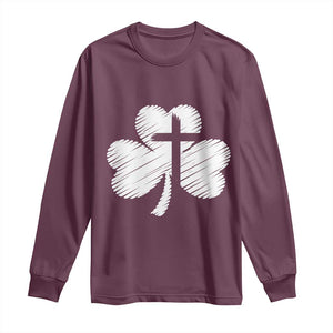 St Patricks Day Christian Religious Shamrock Cross Long Sleeve Shirt TS11 Maroon Print Your Wear
