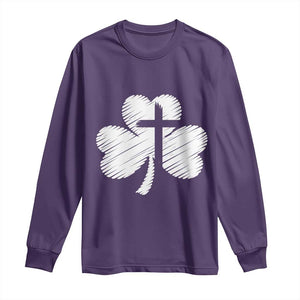 St Patricks Day Christian Religious Shamrock Cross Long Sleeve Shirt TS11 Purple Print Your Wear