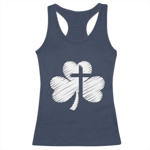 St Patricks Day Christian Religious Shamrock Cross Racerback Tank Top TS11 Navy Print Your Wear