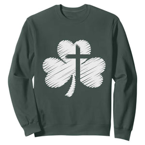 St Patricks Day Christian Religious Shamrock Cross Sweatshirt TS11 Dark Forest Green Print Your Wear