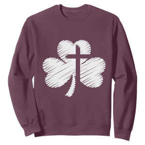 St Patricks Day Christian Religious Shamrock Cross Sweatshirt TS11 Maroon Print Your Wear