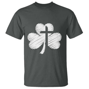 St Patricks Day Christian Religious Shamrock Cross T Shirt TS11 Dark Heather Print Your Wear