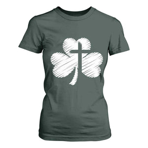 St Patricks Day Christian Religious Shamrock Cross T Shirt For Women TS11 Dark Forest Green Print Your Wear