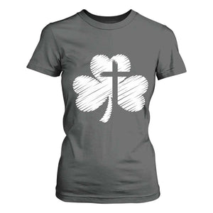 St Patricks Day Christian Religious Shamrock Cross T Shirt For Women TS11 Dark Heather Print Your Wear