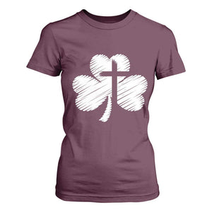 St Patricks Day Christian Religious Shamrock Cross T Shirt For Women TS11 Maroon Print Your Wear