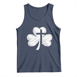St Patricks Day Christian Religious Shamrock Cross Tank Top TS11 Navy Print Your Wear