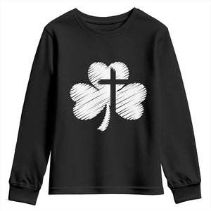 St Patricks Day Christian Religious Shamrock Cross Youth Sweatshirt TS11 Black Print Your Wear