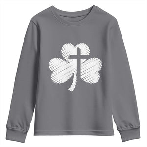 St Patricks Day Christian Religious Shamrock Cross Youth Sweatshirt TS11 Charcoal Print Your Wear