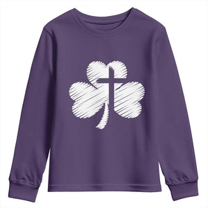 St Patricks Day Christian Religious Shamrock Cross Youth Sweatshirt TS11 Purple Print Your Wear