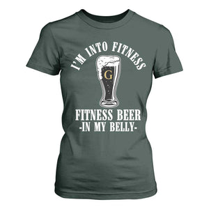 Funny Irish Stout Drinking T Shirt For Women I Am Into Fitness Fitting Beer In My Belly TS11 Dark Forest Green Print Your Wear