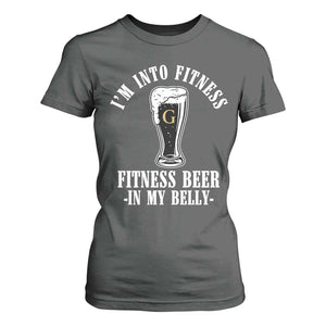 Funny Irish Stout Drinking T Shirt For Women I Am Into Fitness Fitting Beer In My Belly TS11 Dark Heather Print Your Wear