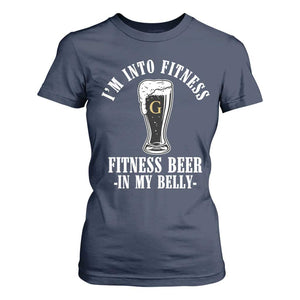 Funny Irish Stout Drinking T Shirt For Women I Am Into Fitness Fitting Beer In My Belly TS11 Navy Print Your Wear