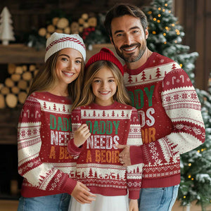 Funny Irish Beer Drinking Ugly Christmas Sweater Daddy Needs A Beoir Fathers Day TS11 Red Beige Print Your Wear