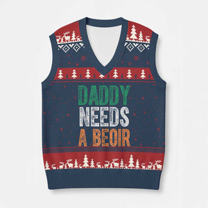 Funny Irish Beer Drinking V-Neck Knit Sweater Vest Daddy Needs A Beoir Fathers Day TS11 Navy Red Print Your Wear