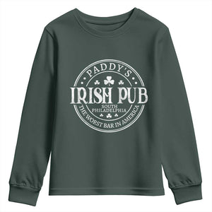 Funny Paddys Irish Pub Youth Sweatshirt The Worst Bar In America St Patricks Day Beer Drinking TS11 Dark Forest Green Print Your Wear