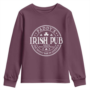Funny Paddys Irish Pub Youth Sweatshirt The Worst Bar In America St Patricks Day Beer Drinking TS11 Maroon Print Your Wear