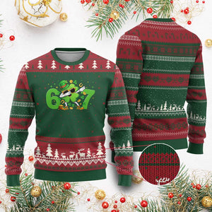 Funny Six Seven 67 St Patricks Day Dabbing Shamrock Ugly Christmas Sweater TS11 Red Green Print Your Wear