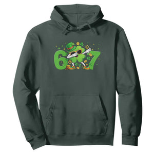 Funny Six Seven 67 St Patricks Day Dabbing Shamrock Hoodie TS11 Dark Forest Green Print Your Wear