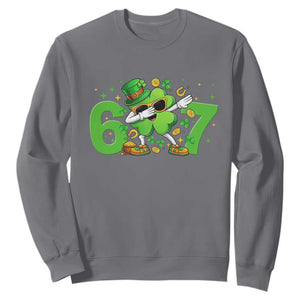 Funny Six Seven 67 St Patricks Day Dabbing Shamrock Sweatshirt TS11 Charcoal Print Your Wear