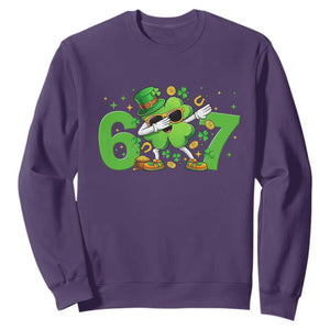 Funny Six Seven 67 St Patricks Day Dabbing Shamrock Sweatshirt TS11 Purple Print Your Wear