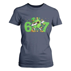 Funny Six Seven 67 St Patricks Day Dabbing Shamrock T Shirt For Women TS11 Navy Print Your Wear
