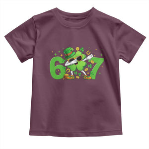 Funny Six Seven 67 St Patricks Day Dabbing Shamrock Toddler T Shirt TS11 Maroon Print Your Wear