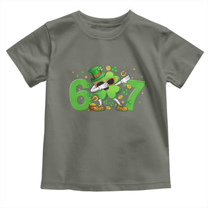 Funny Six Seven 67 St Patricks Day Dabbing Shamrock Toddler T Shirt TS11 Military Green Print Your Wear