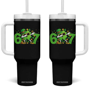 Funny Six Seven 67 St Patricks Day Dabbing Shamrock Tumbler With Handle TS11 One Size: 40 oz Black Print Your Wear