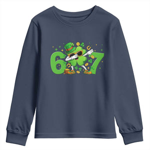 Funny Six Seven 67 St Patricks Day Dabbing Shamrock Youth Sweatshirt TS11 Navy Print Your Wear