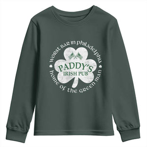 Funny Paddys Irish Pub Youth Sweatshirt Worst Bar In Philadelphia St Patricks Day Beer Drinking TS11 Dark Forest Green Print Your Wear