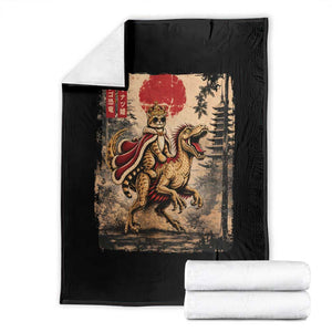 Cat Princess Riding Raptor Dinosaur Throw Blanket Japanese Vintage Graphic Ukiyoe Art TS11 Black Print Your Wear