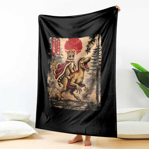 Cat Princess Riding Raptor Dinosaur Throw Blanket Japanese Vintage Graphic Ukiyoe Art TS11 Print Your Wear
