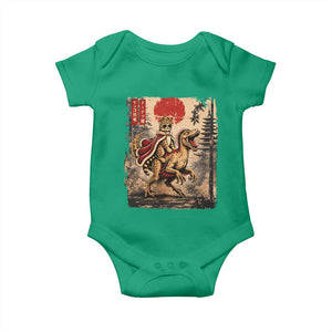 Cat Princess Riding Raptor Dinosaur Baby Onesie Japanese Vintage Graphic Ukiyoe Art TS11 Irish Green Print Your Wear
