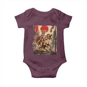 Cat Princess Riding Raptor Dinosaur Baby Onesie Japanese Vintage Graphic Ukiyoe Art TS11 Maroon Print Your Wear