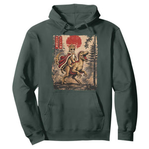 Cat Princess Riding Raptor Dinosaur Hoodie Japanese Vintage Graphic Ukiyoe Art TS11 Dark Forest Green Print Your Wear