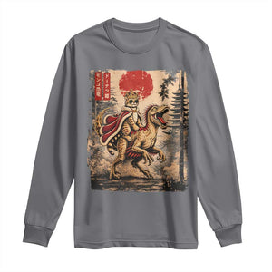 Cat Princess Riding Raptor Dinosaur Long Sleeve Shirt Japanese Vintage Graphic Ukiyoe Art TS11 Charcoal Print Your Wear