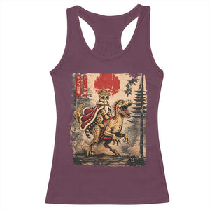Cat Princess Riding Raptor Dinosaur Racerback Tank Top Japanese Vintage Graphic Ukiyoe Art TS11 Maroon Print Your Wear