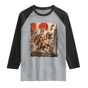 Cat Princess Riding Raptor Dinosaur Raglan Shirt Japanese Vintage Graphic Ukiyoe Art TS11 Heather Gray Black Print Your Wear