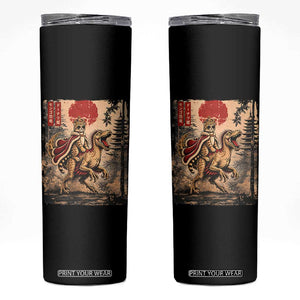 Cat Princess Riding Raptor Dinosaur Skinny Tumbler Japanese Vintage Graphic Ukiyoe Art TS11 Black Print Your Wear